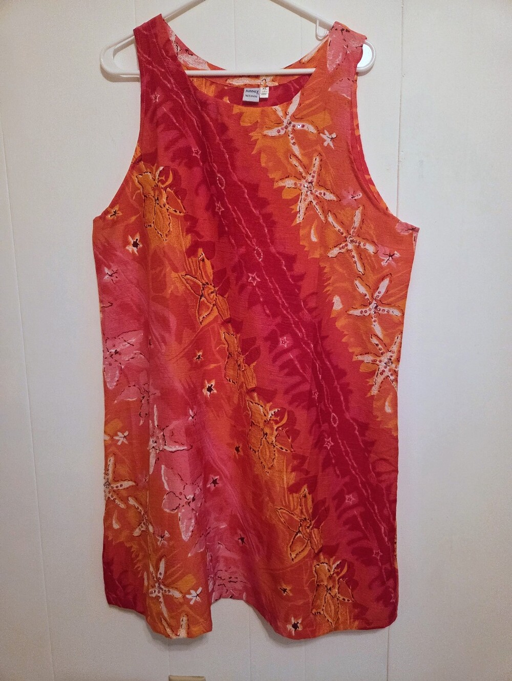 Bright Pink & Orange Beaded Sequin Sleeveless Tropical Dress